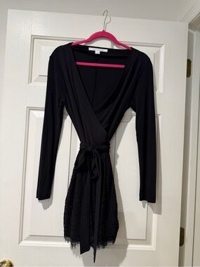 Diane Von Furstenberg Black Long-Sleeve Wrap Romper